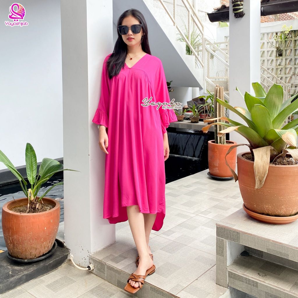 Fayola Dress Rayon Polos Busui Friendly Ld 130 Cm Bumil Friendly Homeydress Cantik