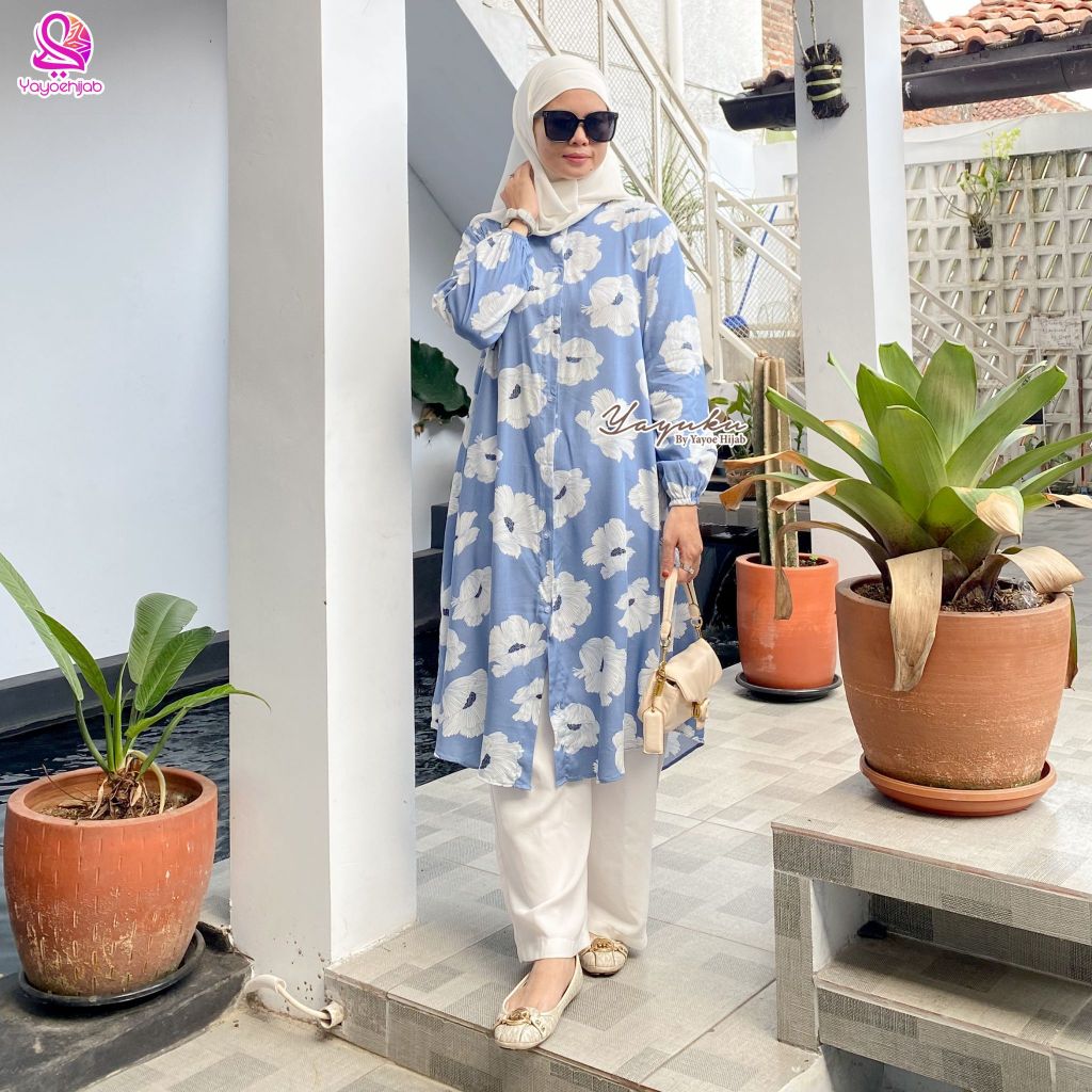Aliya Tunik Kemeja Wanita Bahan Rayon Viscose Lengan Karet
