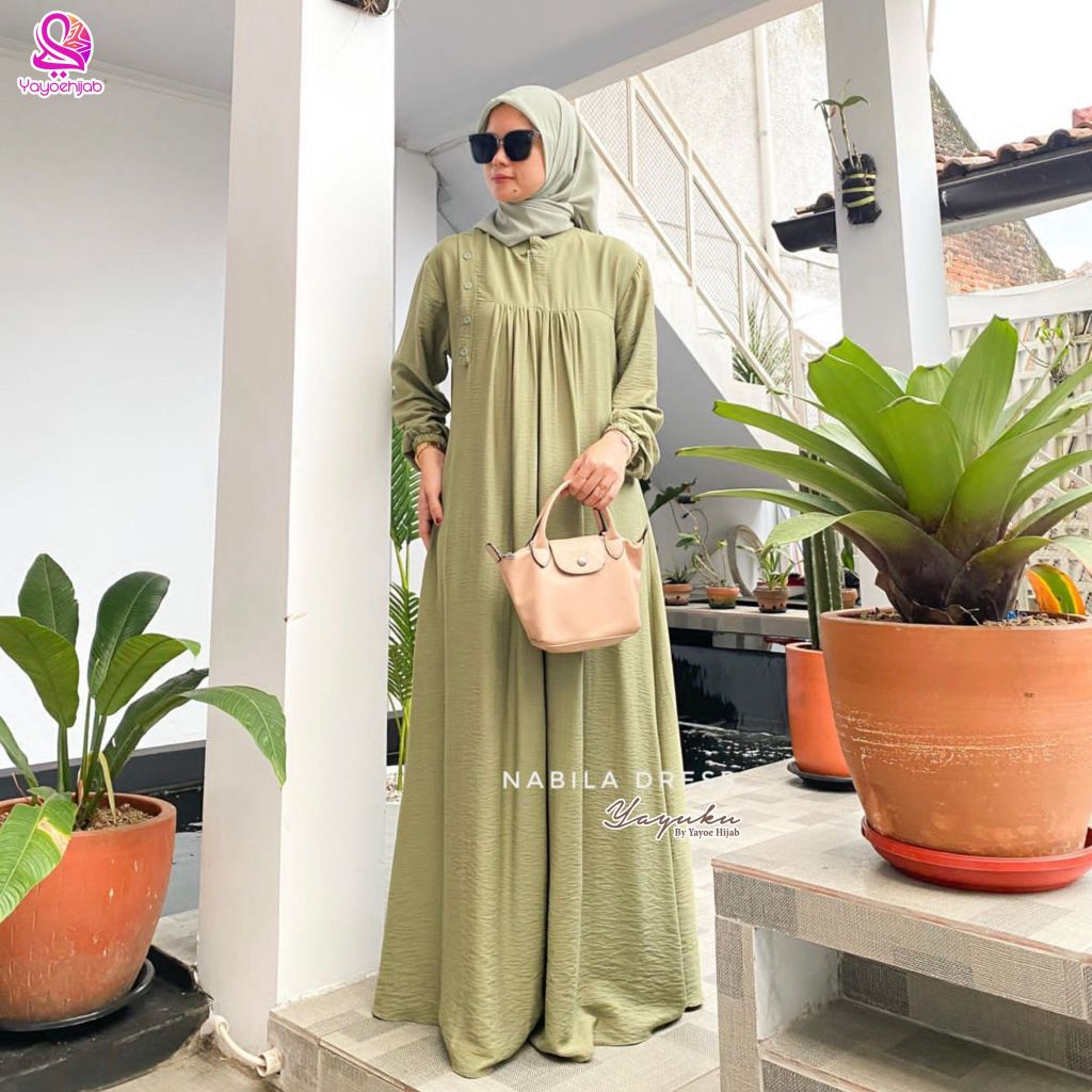 Nabila Dress Fashion Wanita Polo Linen Polos Gamis Kekinian Terbaru
