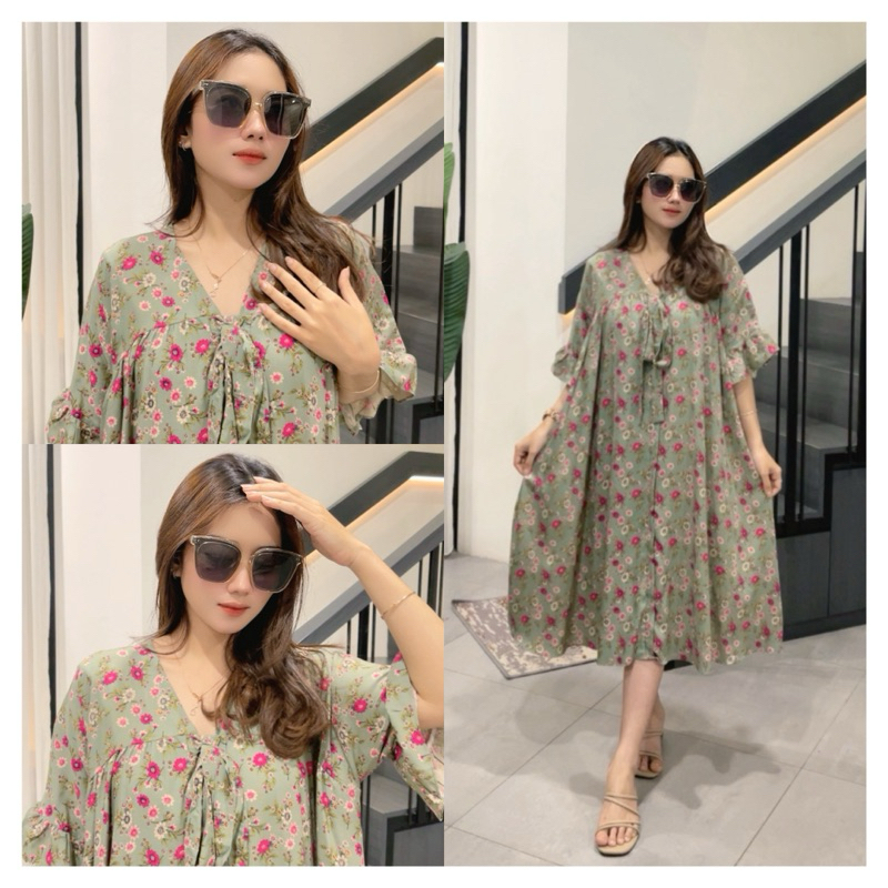 Tiara Dress Motif Bunga Rayon Premium Busui