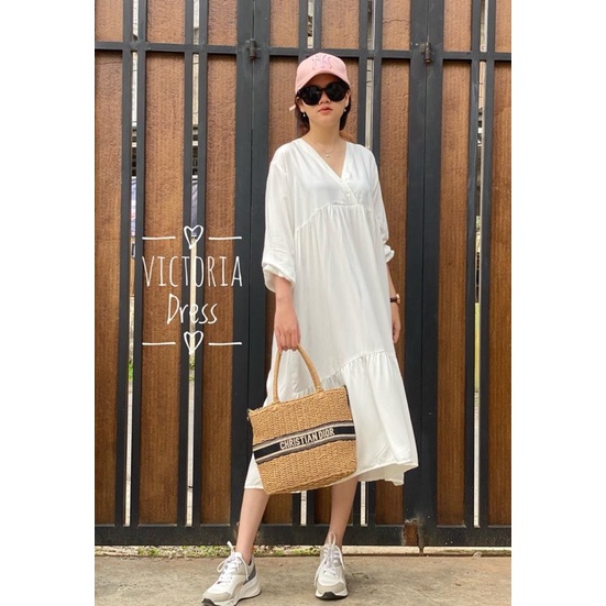 VICTORIA MIDI Dress wanita / dress rayon twill / midi dress / daster viral / dress polos terbaik