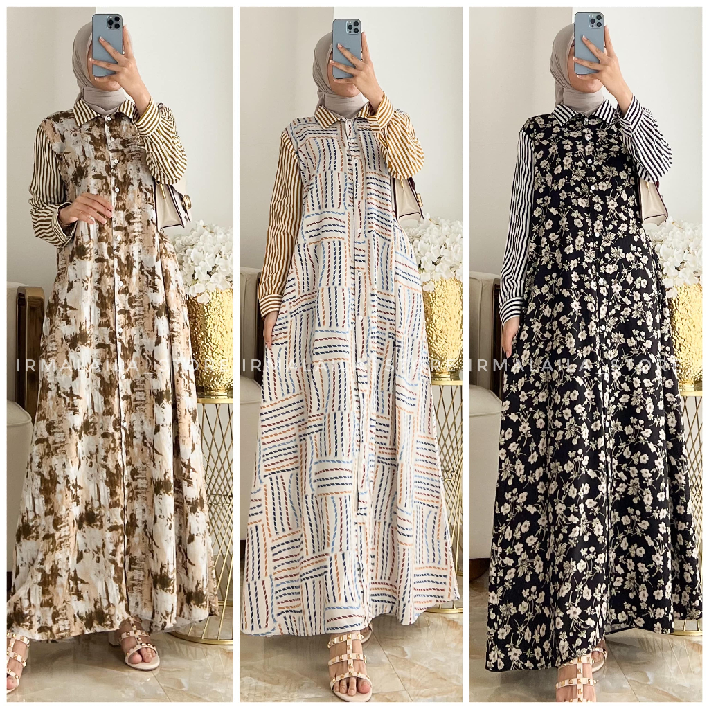 MIDI SALUR NADLINE DRESS GAMIS DAILY WANITA RAYON MOTIF