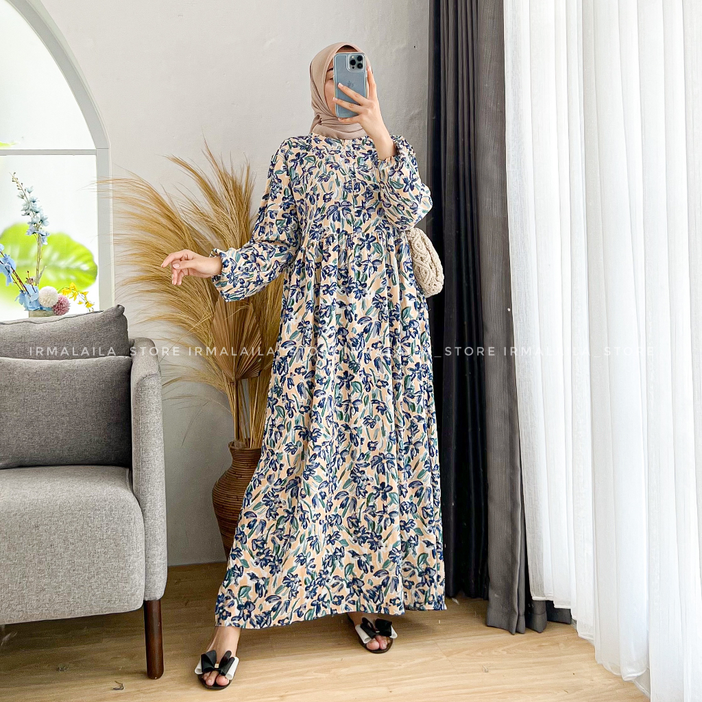 FLORA MIDI DRESS WANITA DEWASA RAYON MOTIF PREMIUM