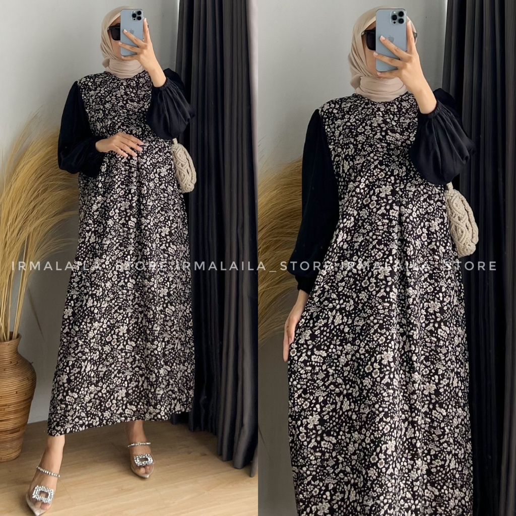BIANCA DRESS BUSUI KOMBINASI POLOS & MOTIF RAYON