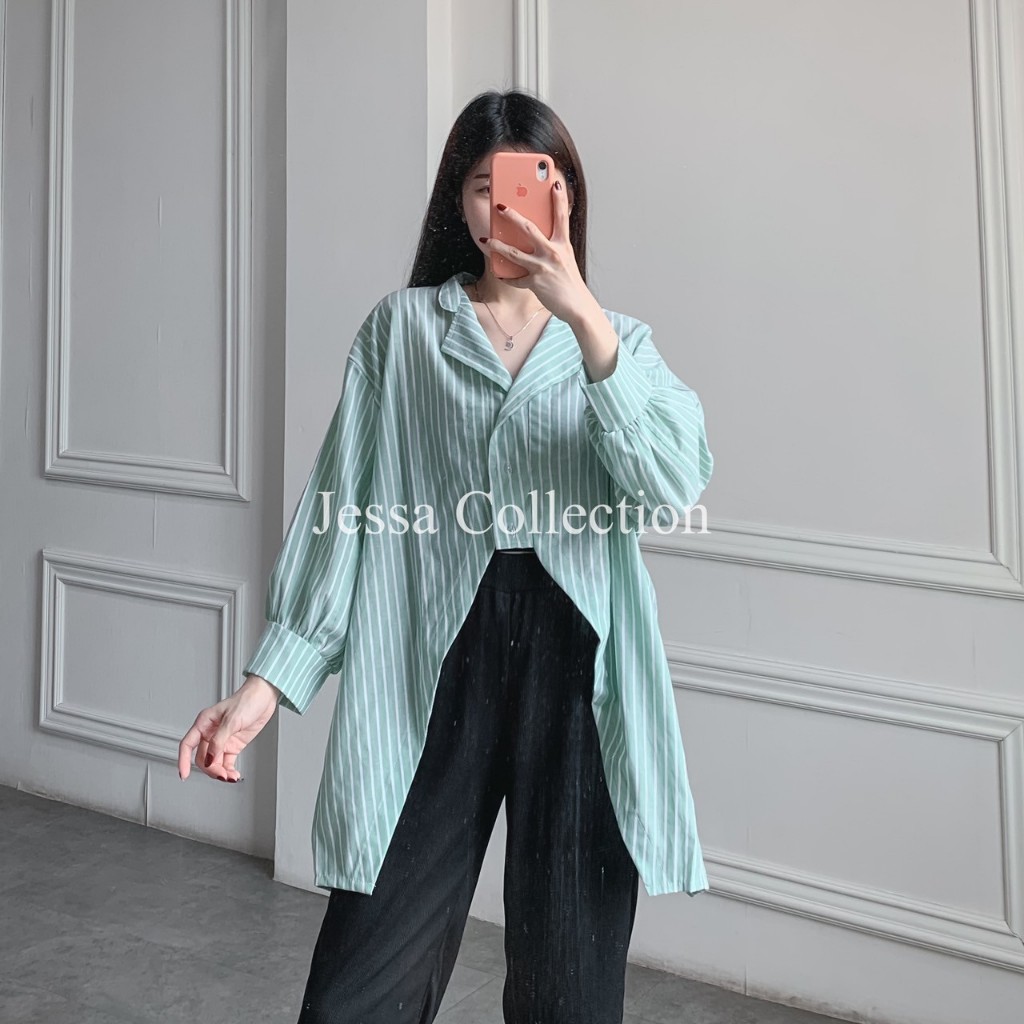 Hoppy Stripe Blouse TH 801 KATUN SALUR Atasan Wanita Tangan Panjang Motif Garis-Garis Simple