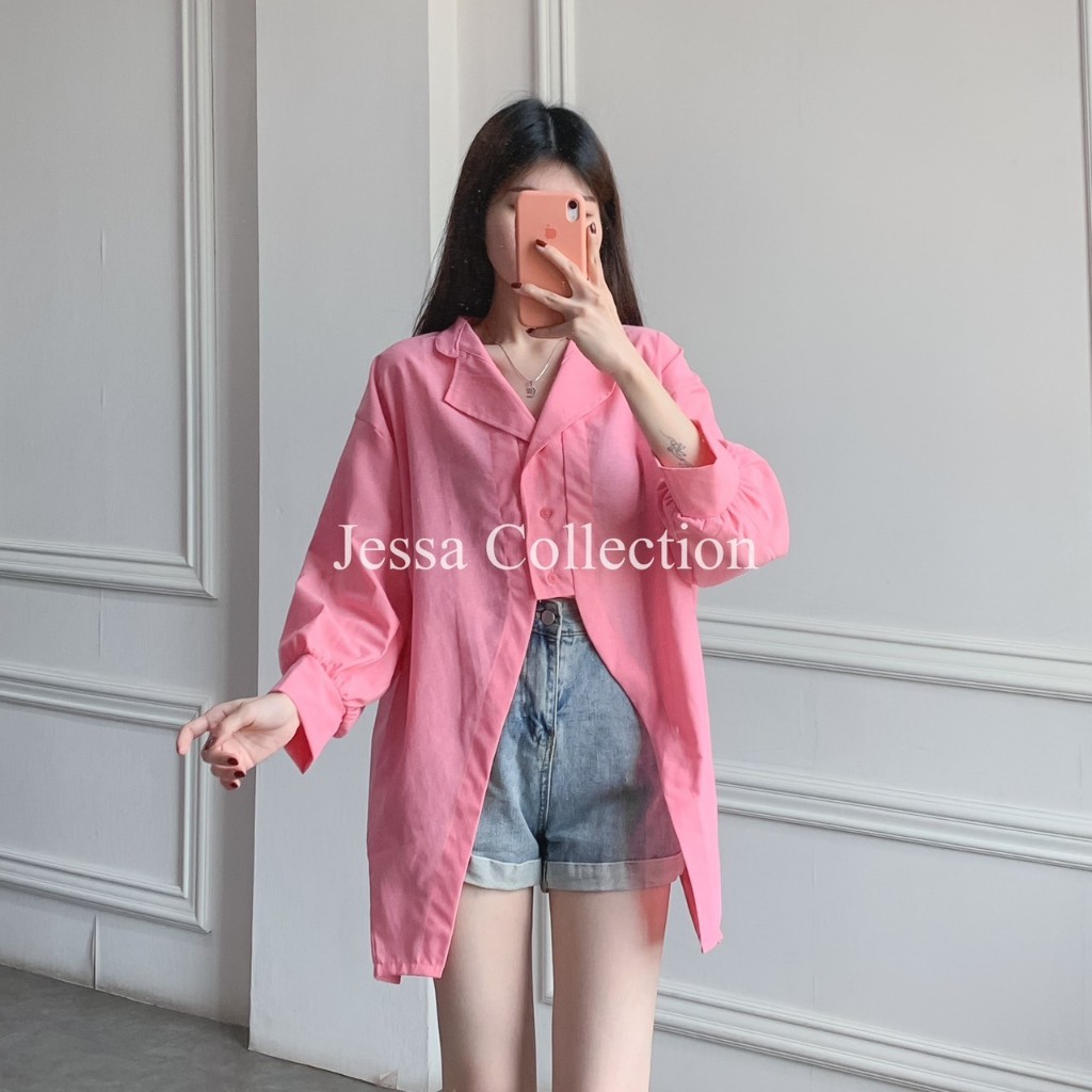 Plain Hoppy Blouse TH 801 KATUN DENIM  KATUN YARNDYED Baju Wanita Tangan Panjang Atasan Casual Simple Motif Polos