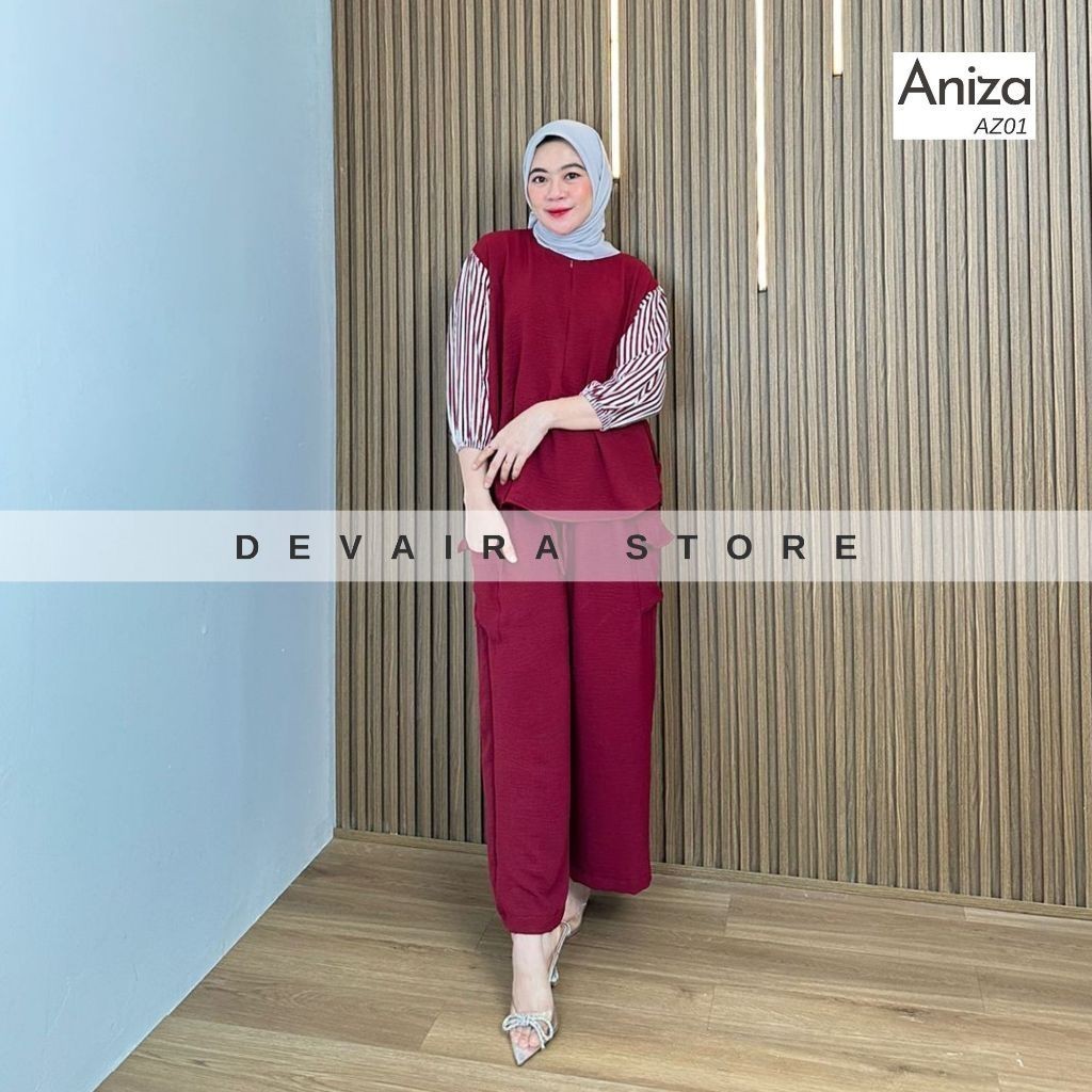Aniza One Set Crinkle Airflow Mix Rayon Viscose Setelan Wanita Dewasa Celana Panjang Busui Kekinian