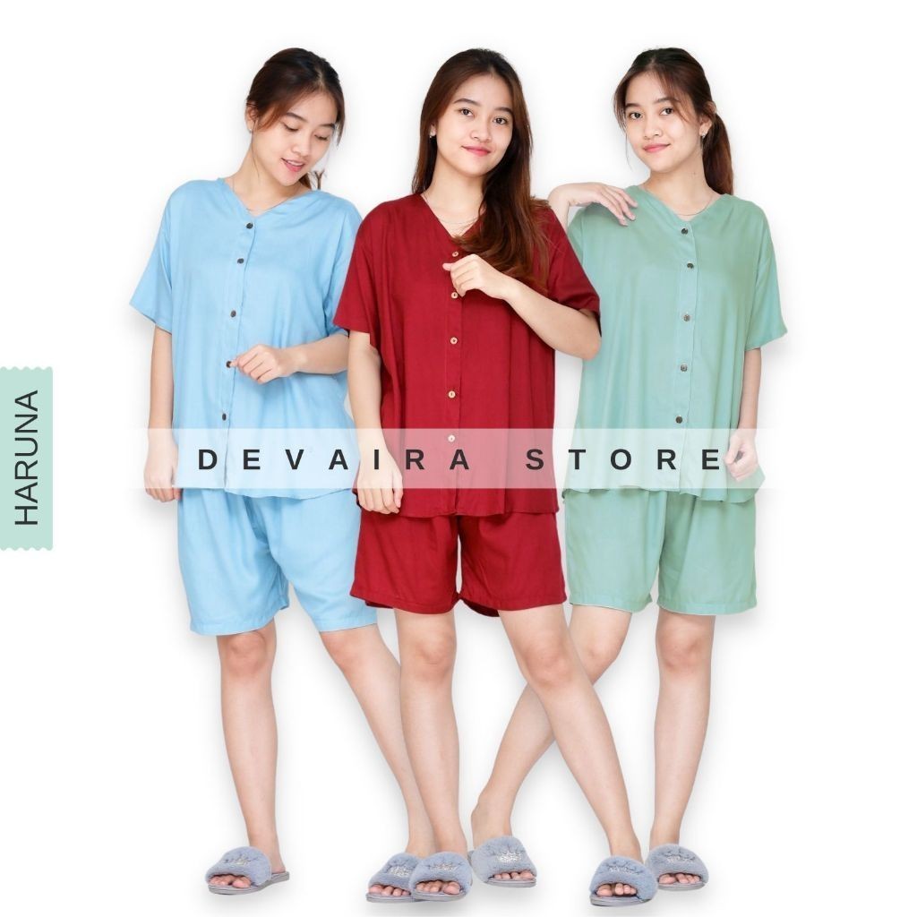 Haruna One Set Rayon Setelan Piyama Wanita Dewasa Celana Pendek Busui Kekinian