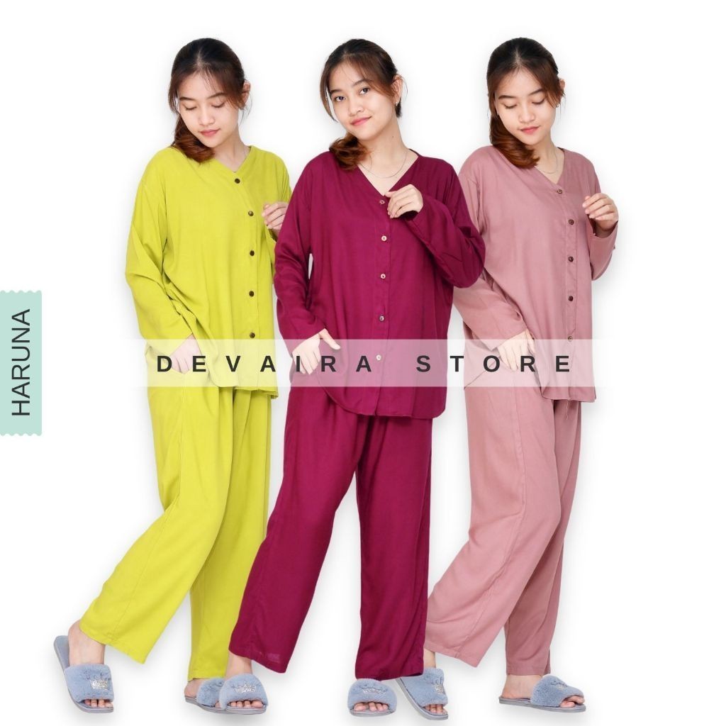 Haruna One Set Rayon Setelan Piyama Wanita Dewasa Lengan Panjang Busui Kekinian