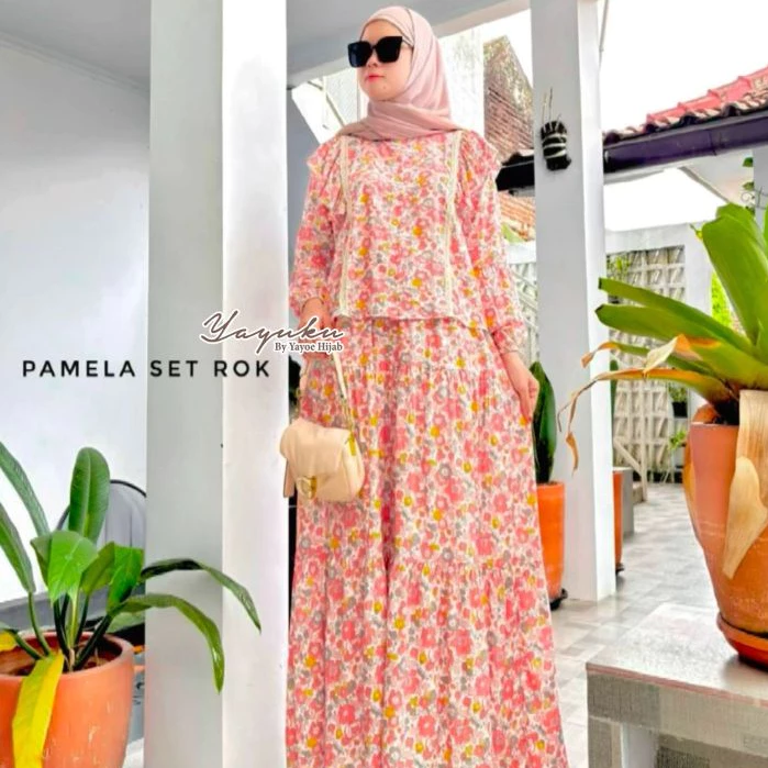 Hania Set 2in1 Oneset Rok Terbaru Fashion Muslimah Wanita Rayon Viscose Motif Kekinian Busui Friendly
