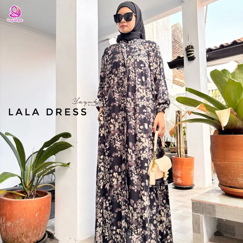 Lala Dress Gamis Muslim Wanita Cantik Busui Motif Rayon Viscose Homedress Muslimah Kekinian Yayuku